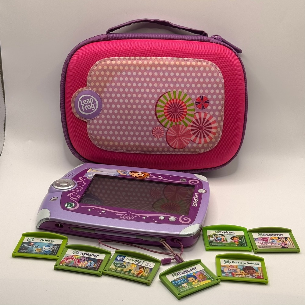 LeapFrog LeapPad2 Sofia the First Purple Tablet Case 7 Games Bundle WORKING